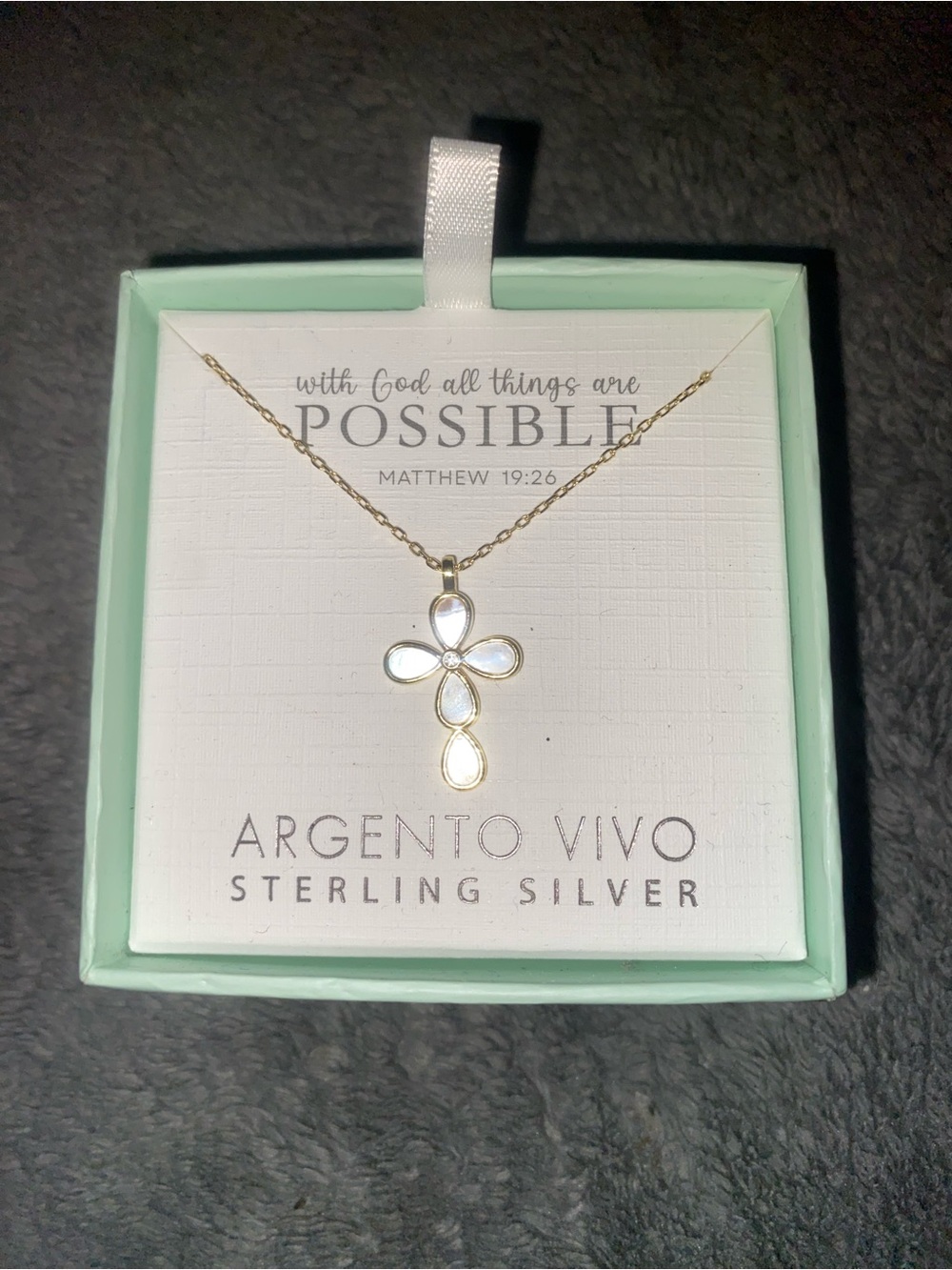 Argento Vivo Sterling Silver Gold-Tone Cross Pendant Necklace - White MOP